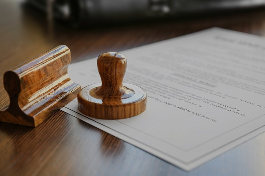 Modern notarial stamp on old document